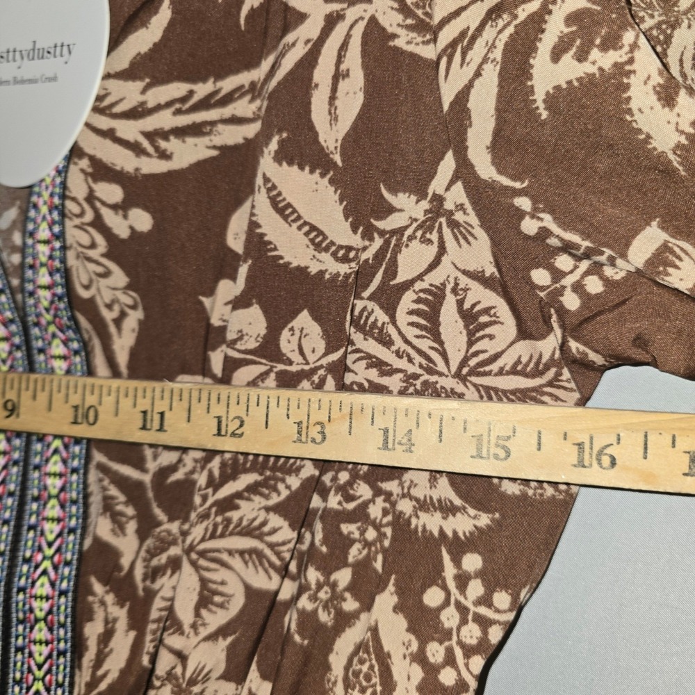Rusttydustty Maxi Dress Small Womens Brown Floral Tiered Boho Embroidered V-Neck - Picture 4 of 11